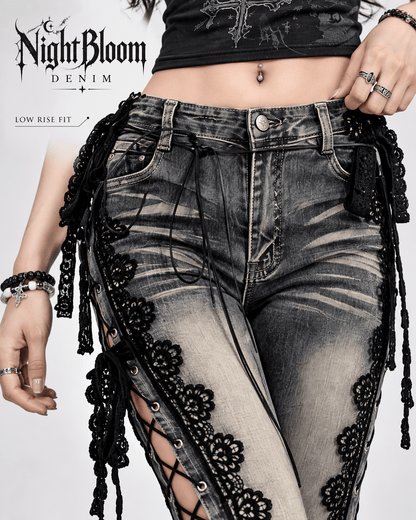 NightBloom Denim Patchwork Lace Jeans - My Store