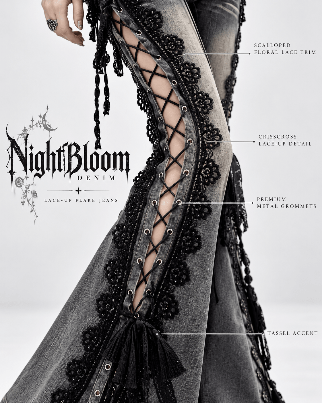 NightBloom Denim Patchwork Lace Jeans - My Store